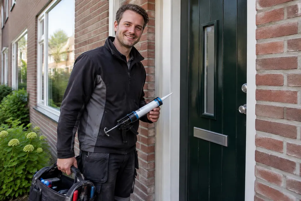 Vakman van Kitbedrijf Druten bij de voordeur van een woning